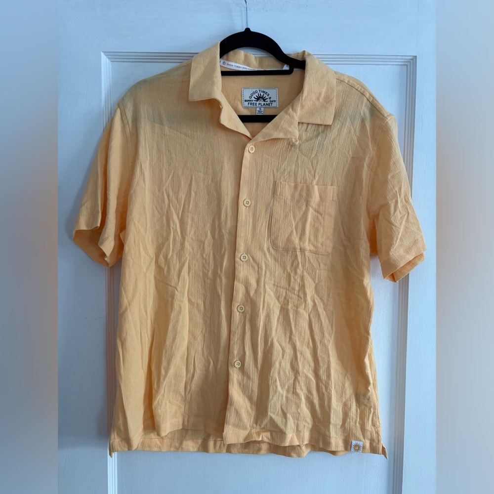 NWT Men's Free Planet Orange Casual 100% Cotton Button-Down Shirt Size Small